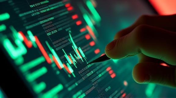 Financial trader analyzing charts on a digital screen